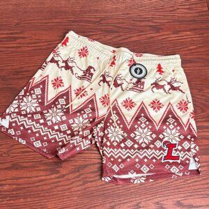 Christmas Shorts Red and Cream Santa and Reindeer. Lumber Legs